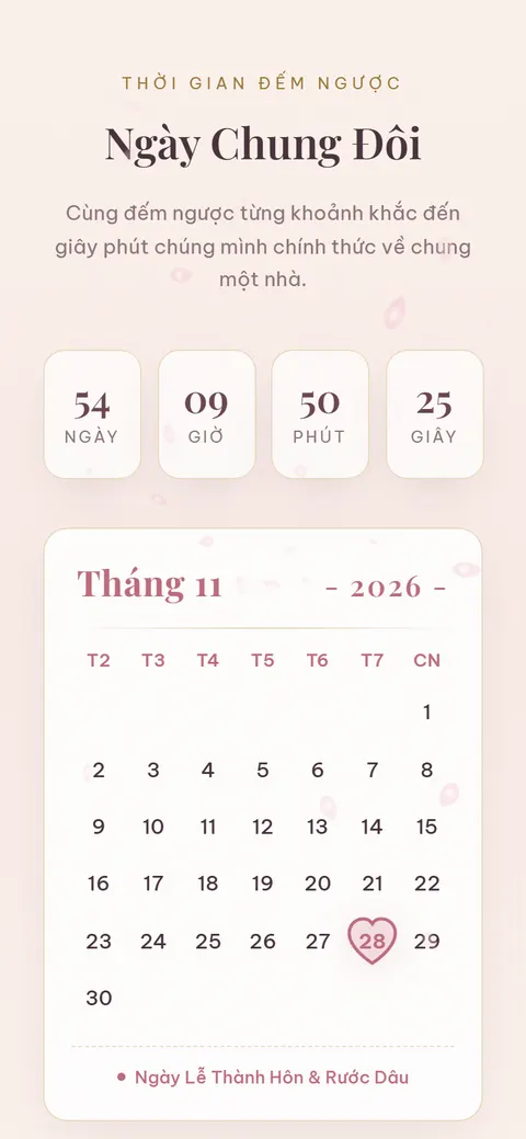 Đếm ngược & lịch — ảnh chụp từ theme thật của Duyên Ký