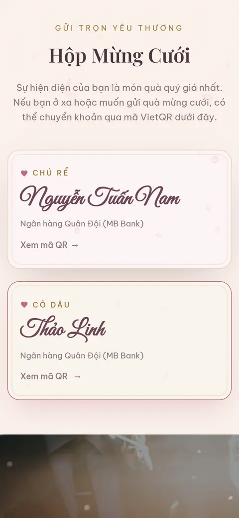 Hộp mừng cưới — ảnh chụp từ theme thật của Duyên Ký